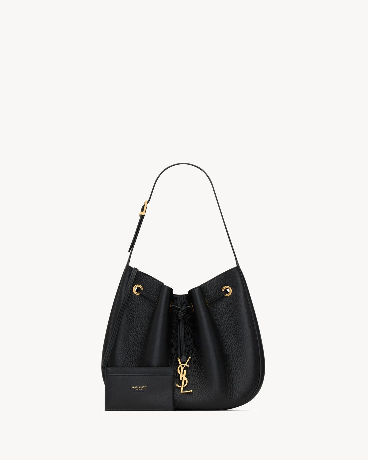 Saint Laurent Paris Vii Small Ysl Hobo Bag In Grained Deer Leather In Black