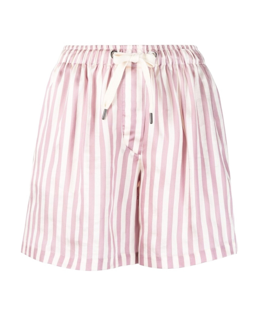 Brunello Cucinelli Striped Drawstring Mini Shorts In Pink