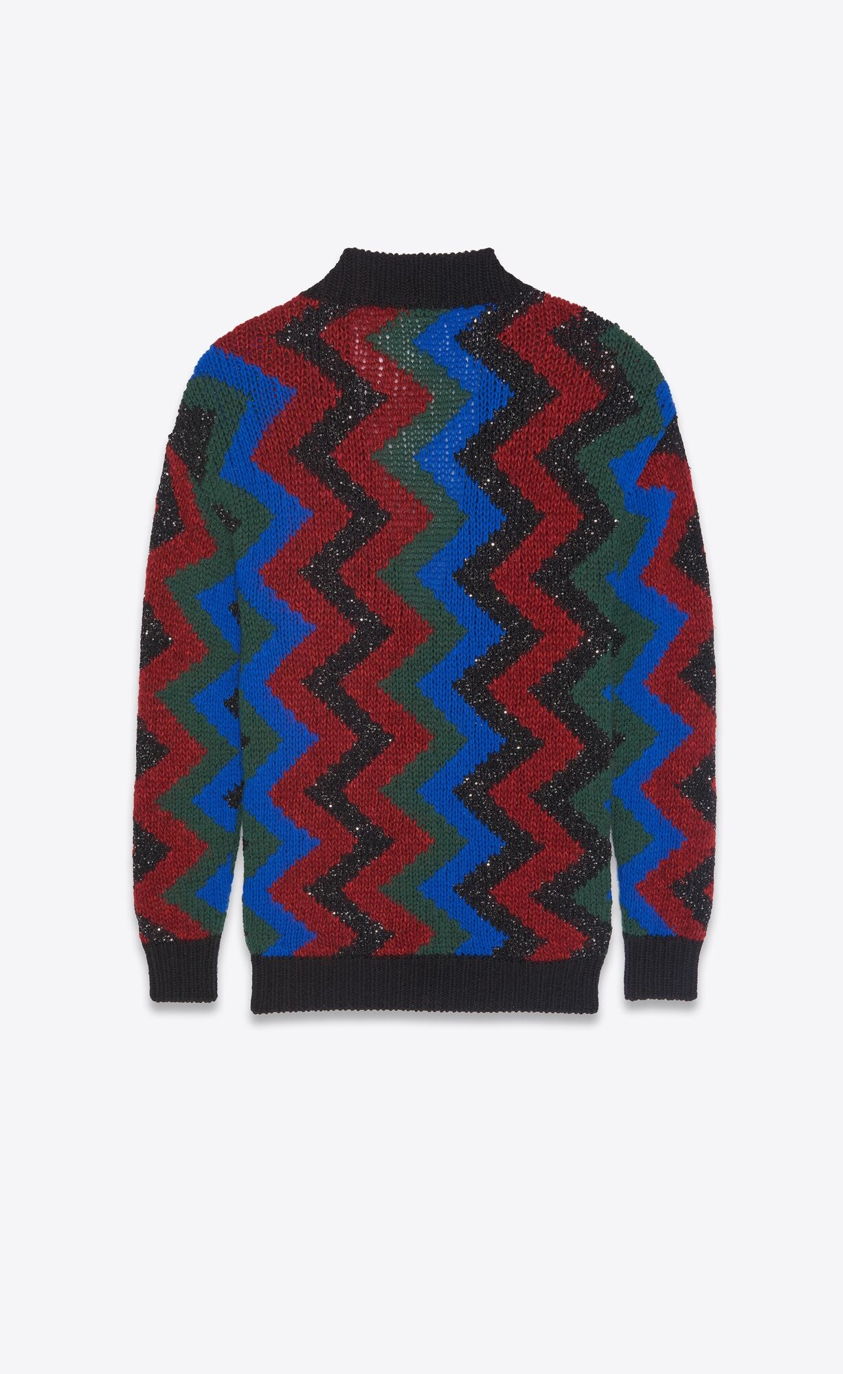 Saint Laurent Zig Zag Jacquard Sequin Cardigan In Black