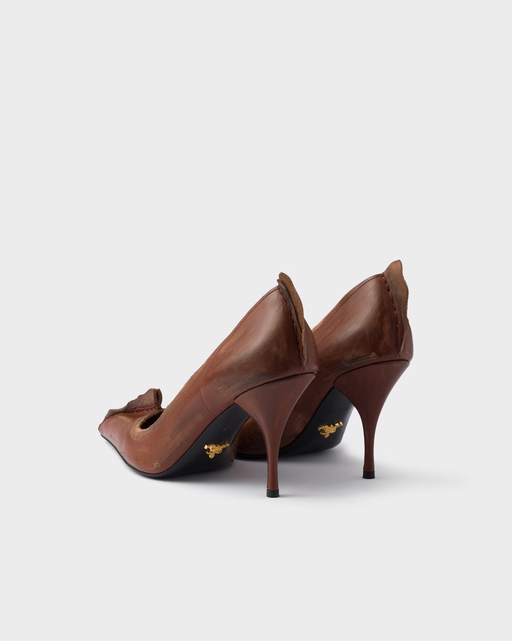 Prada 85mm Antiqued Leather Pumps In Brown