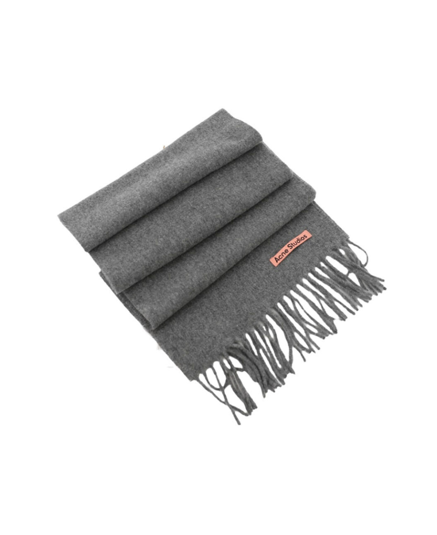 Shop Acne Studios Melange Fringe-trim Wool Scarf In Gray