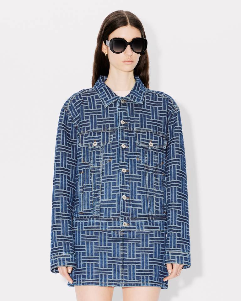 Kenzo Weave Denim Truck Driver Jacket In Blue