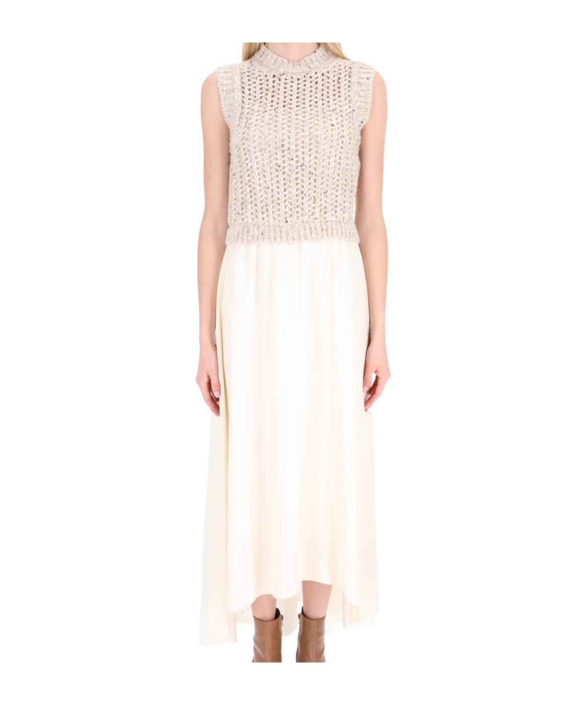 Peserico Open-knit Layered Long Dress In Multi