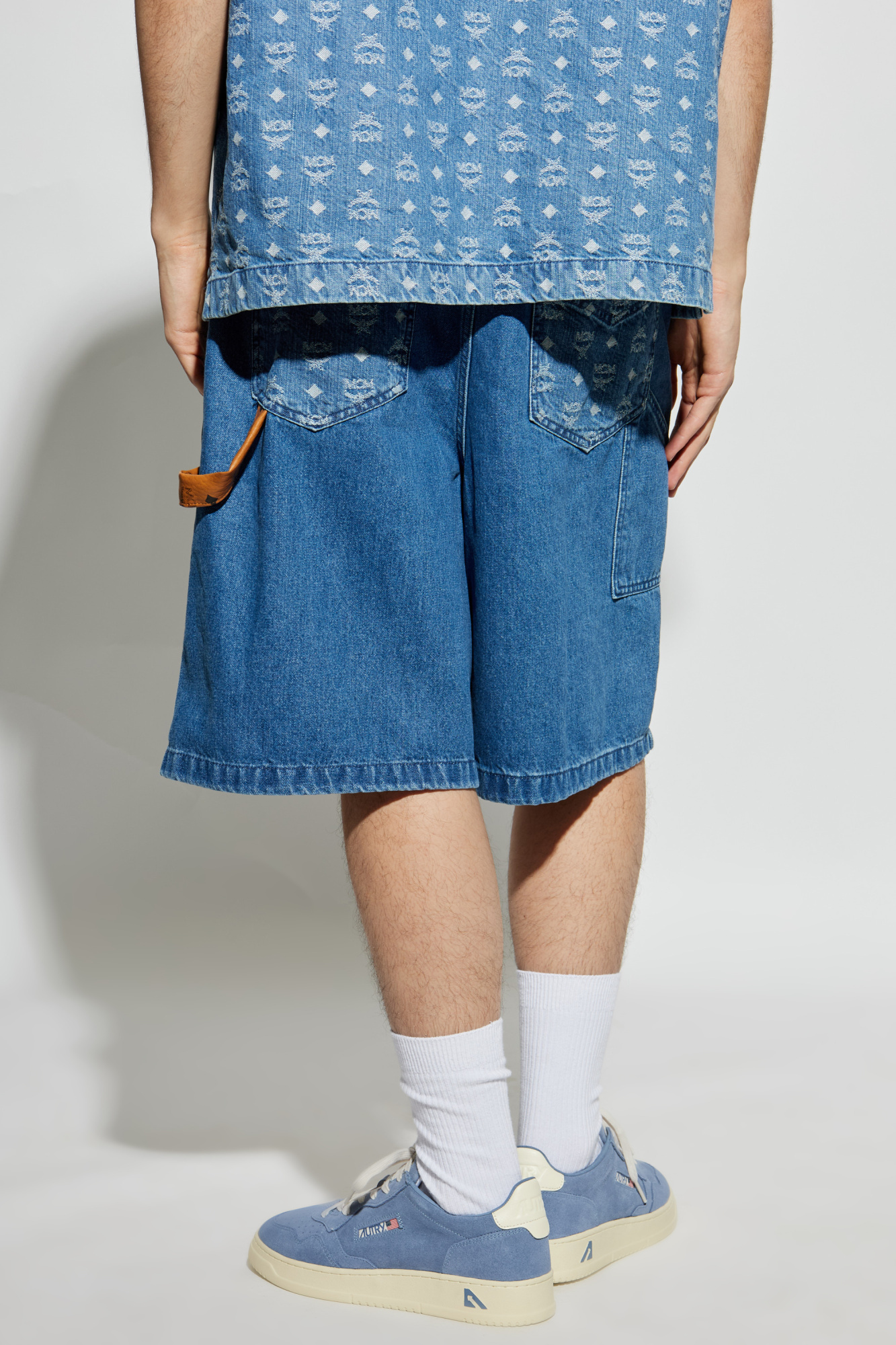 Mcm Denim Shorts With Monogram In Blue