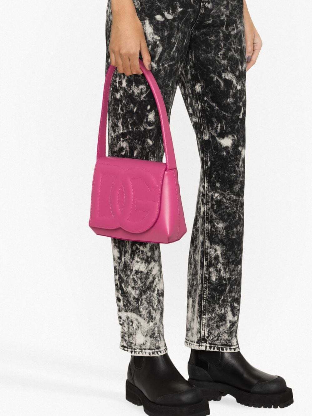 Dolce & Gabbana Leather Shoulder Bag With Dg Logo In Pink