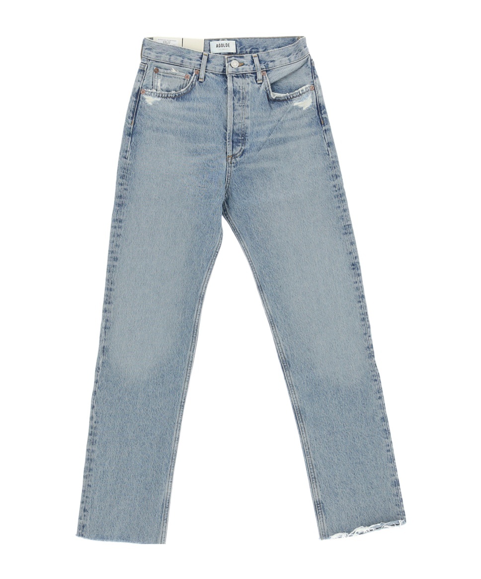 Agolde High Waist Distressed Denim Trousers In Gray