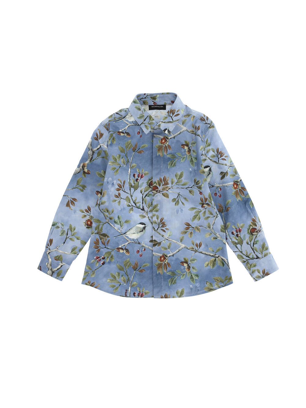 Monnalisa Bird-print Cotton Shirt In Blue