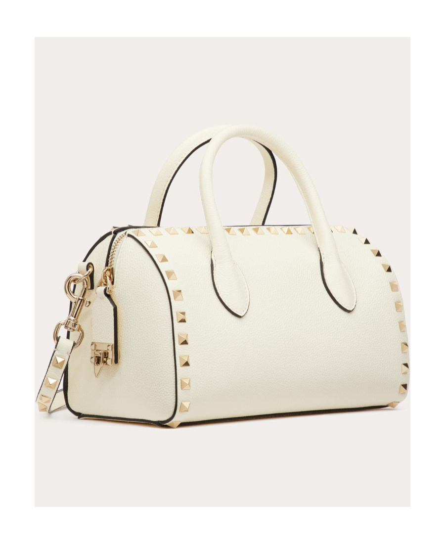 Valentino Rockstud Grainy Leather Handbag In Ivory White
