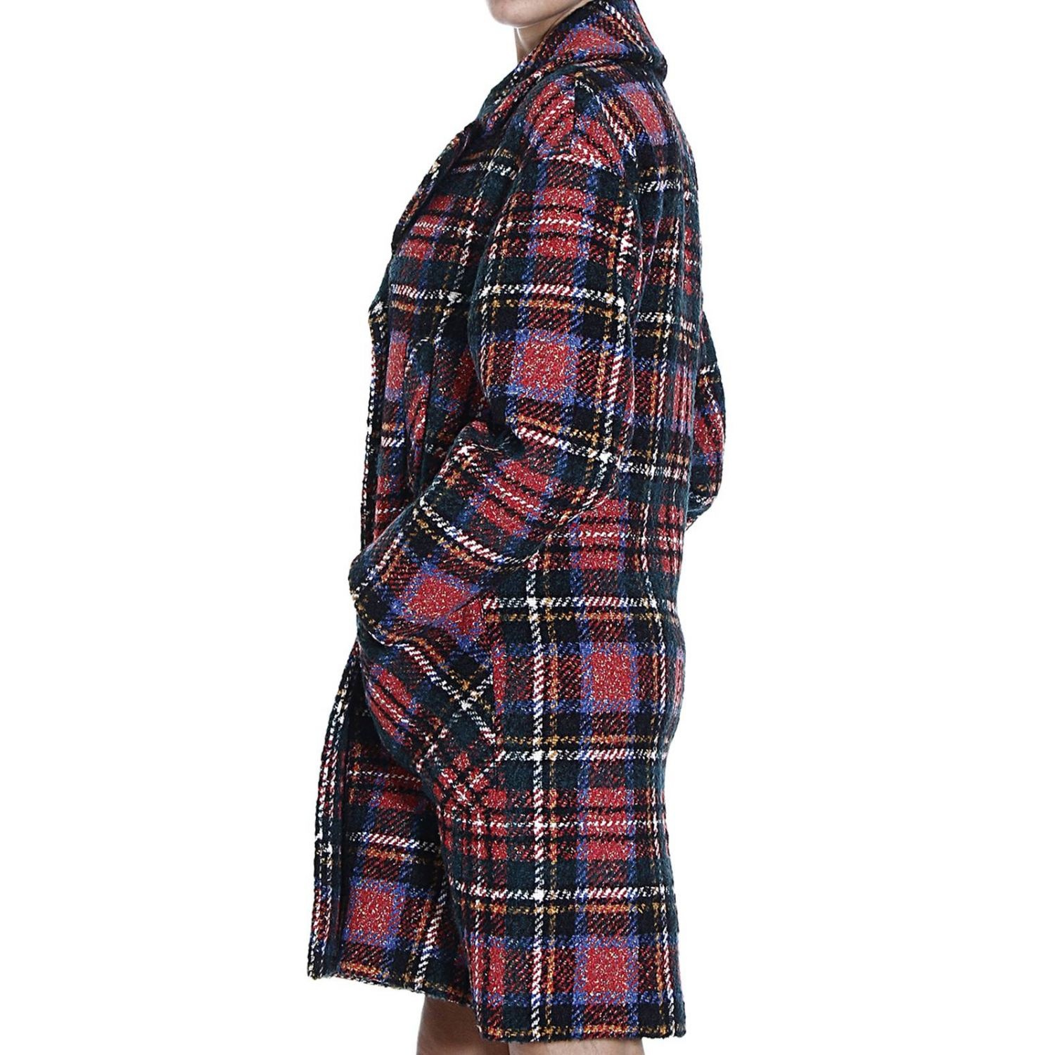 Moschino Checkered Detail Coat In Black