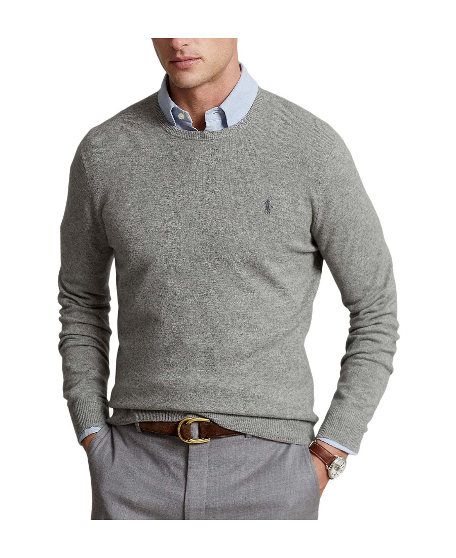 Polo Ralph Lauren Classic Logo Embroidered Rib Sweater In Gray