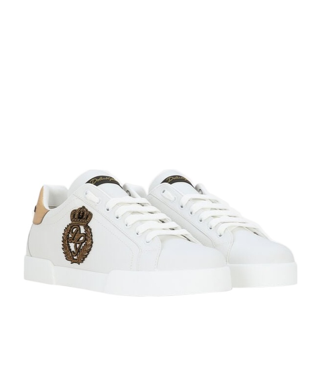 Dolce & Gabbana Portofino Sneakers In Calf Leather In White
