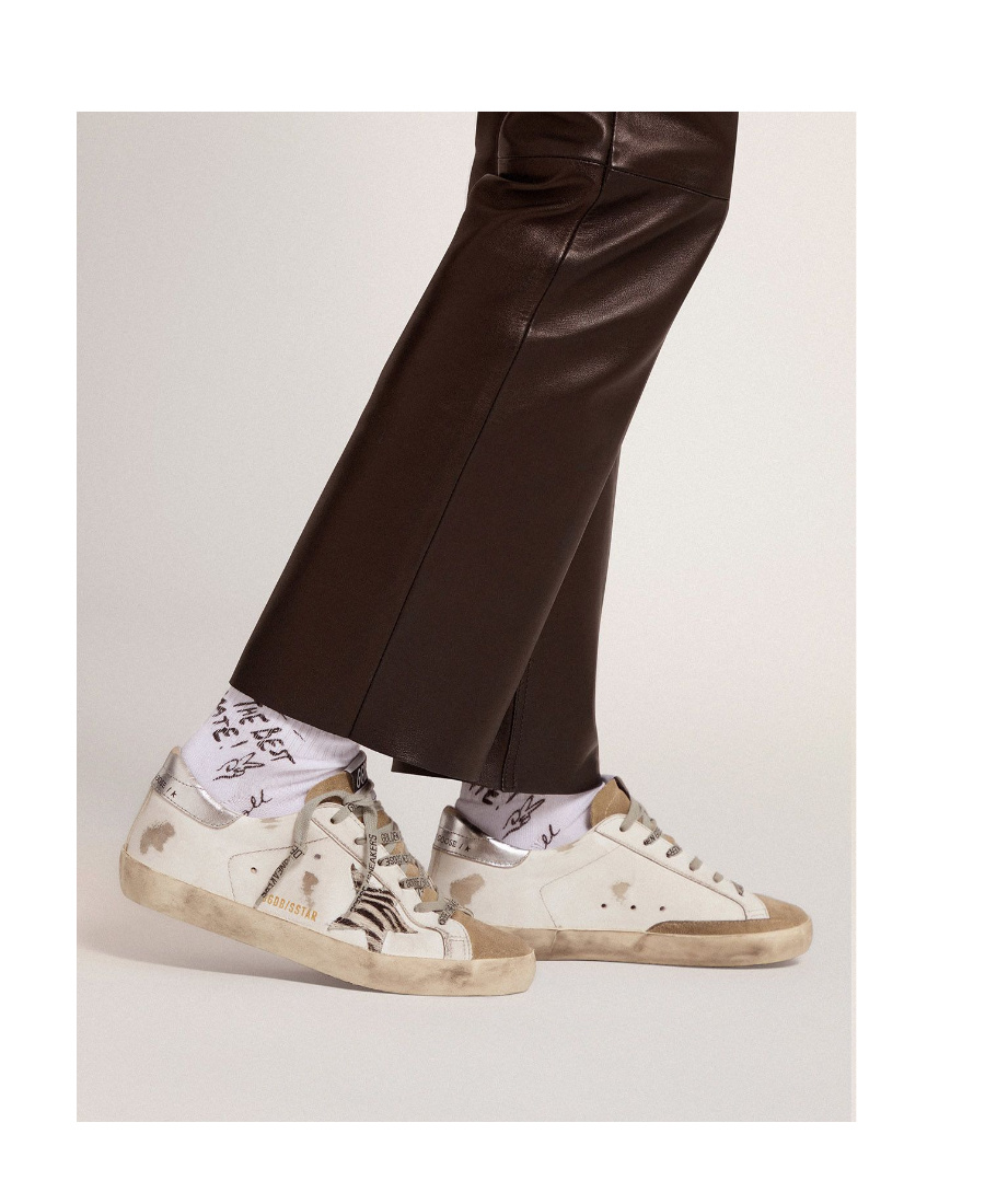 Golden Goose Super-star Sneakers With Silver Laminated Leather Heel Tab And Zebra-print Pony Skin Star