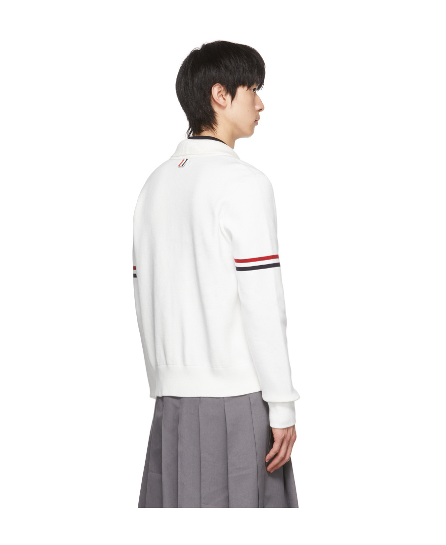 Thom Browne Rwb Stripe Detailed Cardigan In White