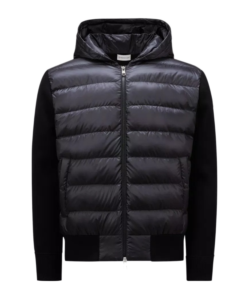 Moncler Cardigan Tricot À Empiècements Matelassés In Black