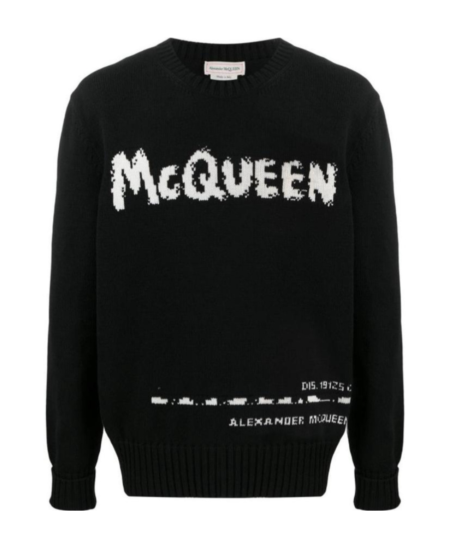Alexander Mcqueen Mcqueen Graffiti Intarsia Cotton Sweater In Black