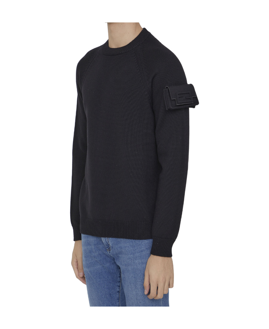 Fendi Ribbed Wool Crewneck Sweater In Black