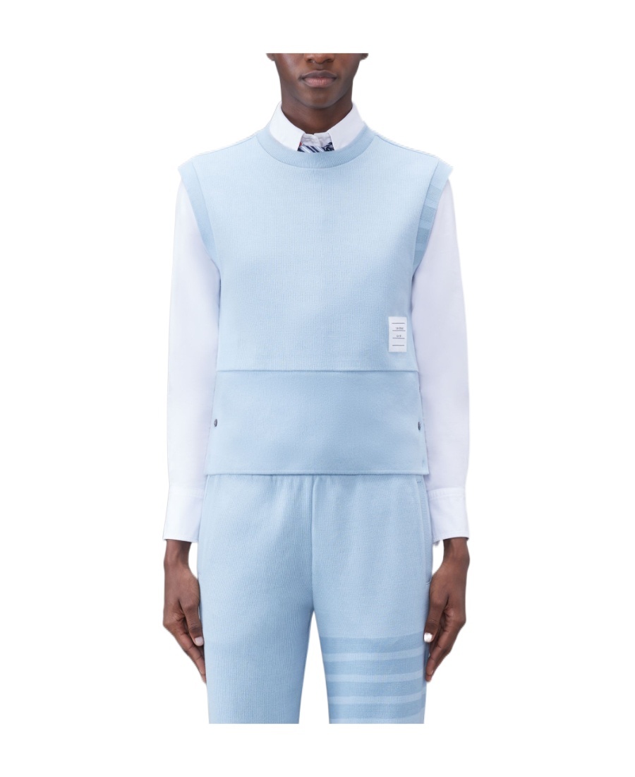Thom Browne Logo-patch Sleeveless Cotton Top In Blue