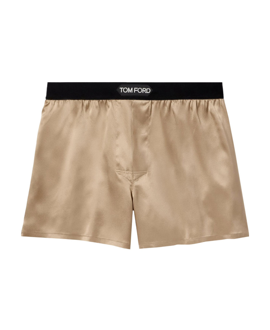 Tom Ford Velvet-trimmed Stretch-silk Satin Boxer Shorts In Nude