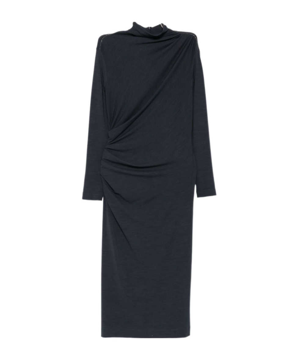 Brunello Cucinelli High-neck Gathered Midi Dress