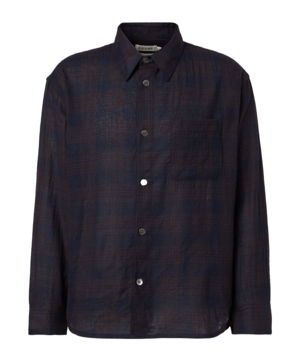Frame Long Sleeve Button Front Wool Shirt In Blue