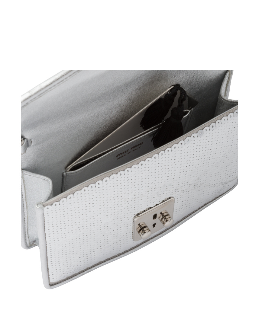 Miu Miu Confidential Sequin-embellished Leather Bag In Gray