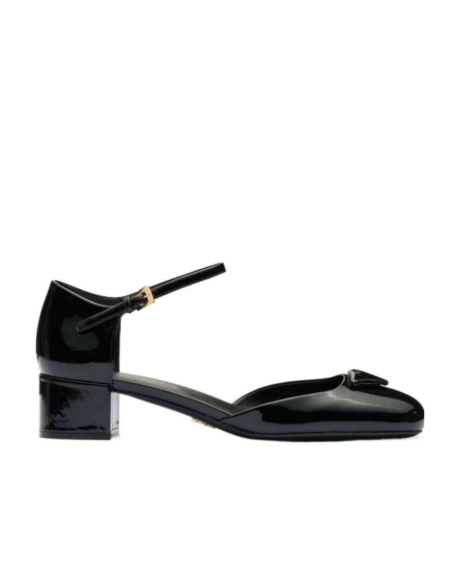 Prada Womens Black Brand-plaque Patent-leather Mary Jane Courts