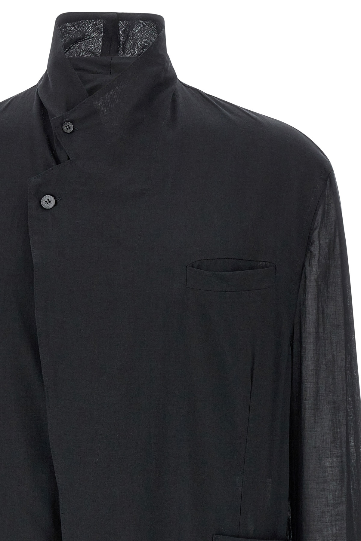 Magliano Sheer Fabric High Collar Front Pockets Jacket In Black