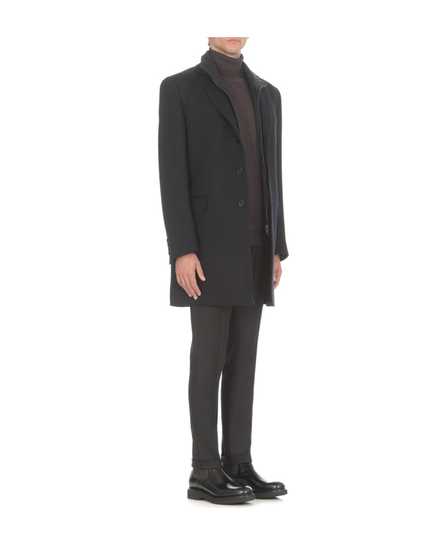 Fay Layered Single-breasted Coat In Black