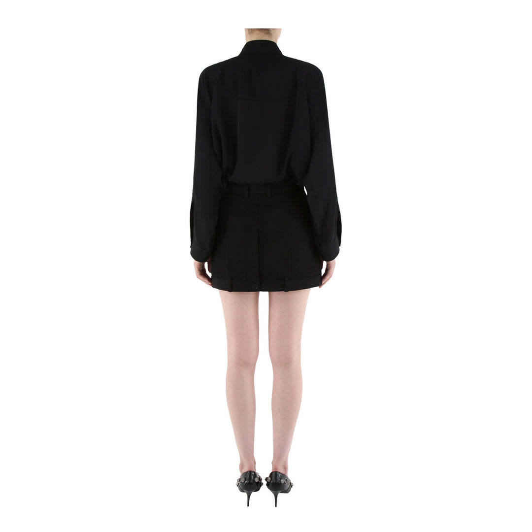 Balenciaga Deconstructed Wool Miniskirt In Black