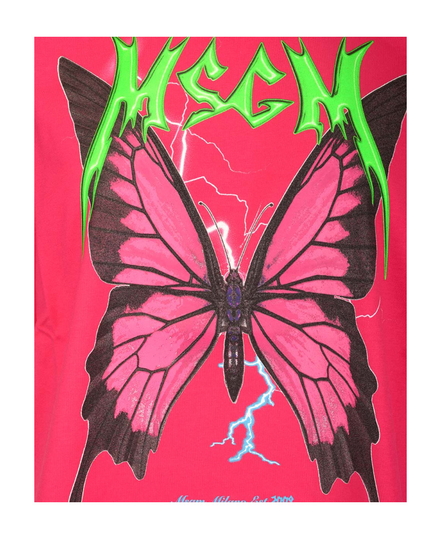 Msgm Butterfly Printed Big Profile T-shirt In Pink