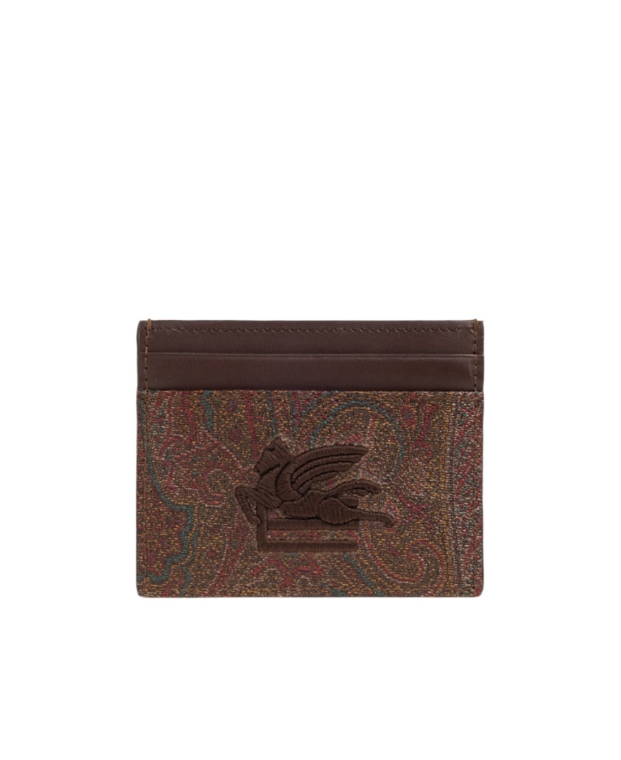 Etro Pegaso Embroidered Card Holder In Brown