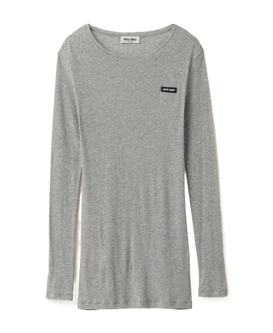 Miu Miu Ribbed Knit Jersey Dress In Gray