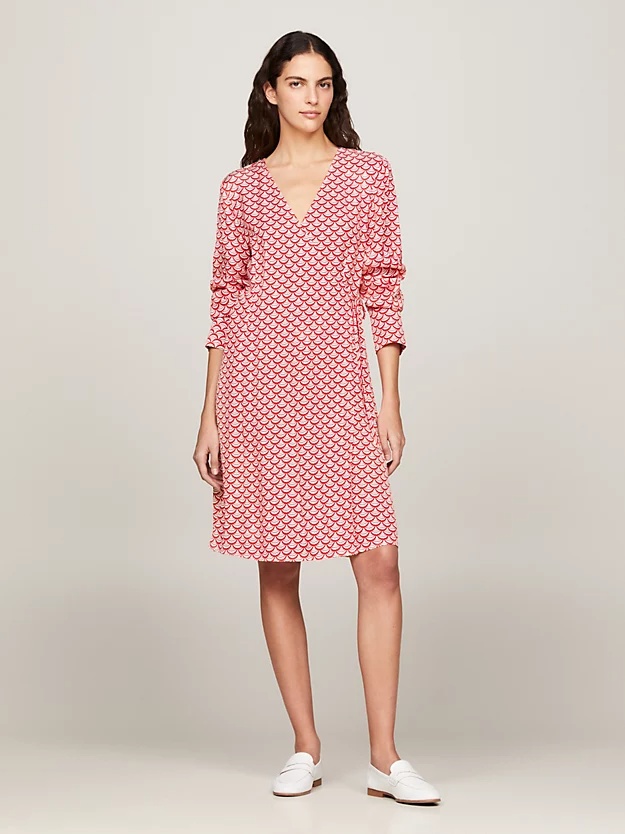 Tommy Hilfiger Long-sleeved V-neck Dress In Pink