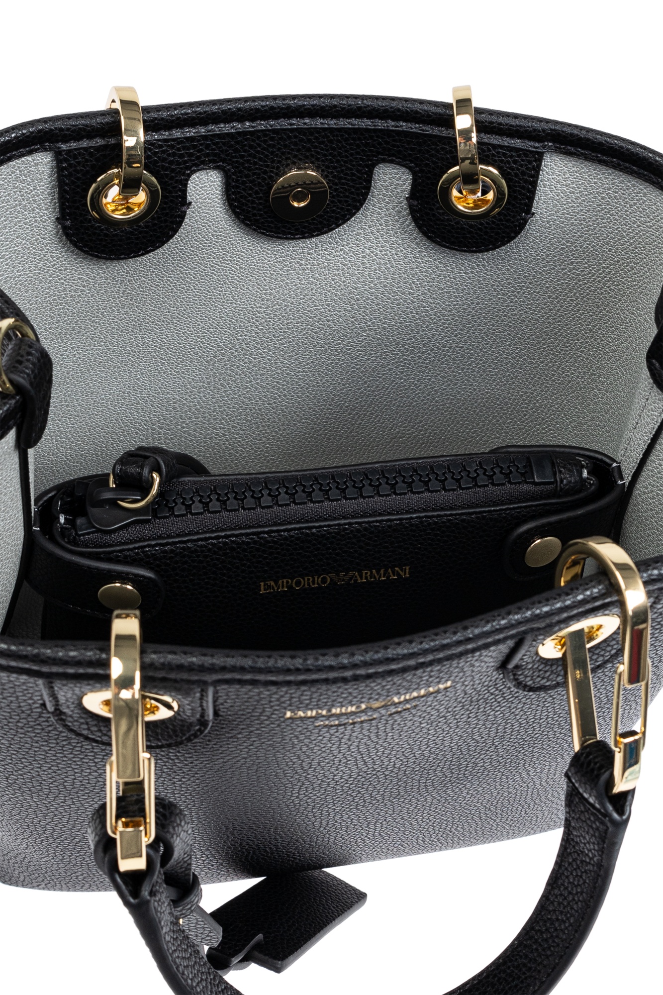Emporio Armani Logo Hardware Tote With Detachable Strap In Black