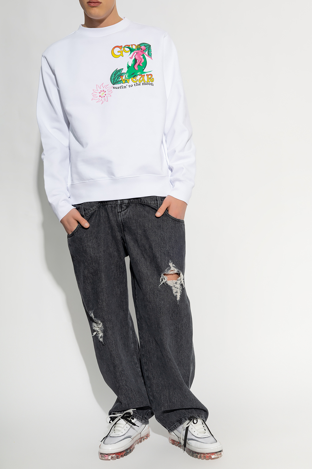 Gcds Graphic-print Crew-neck Sweatshirt In White