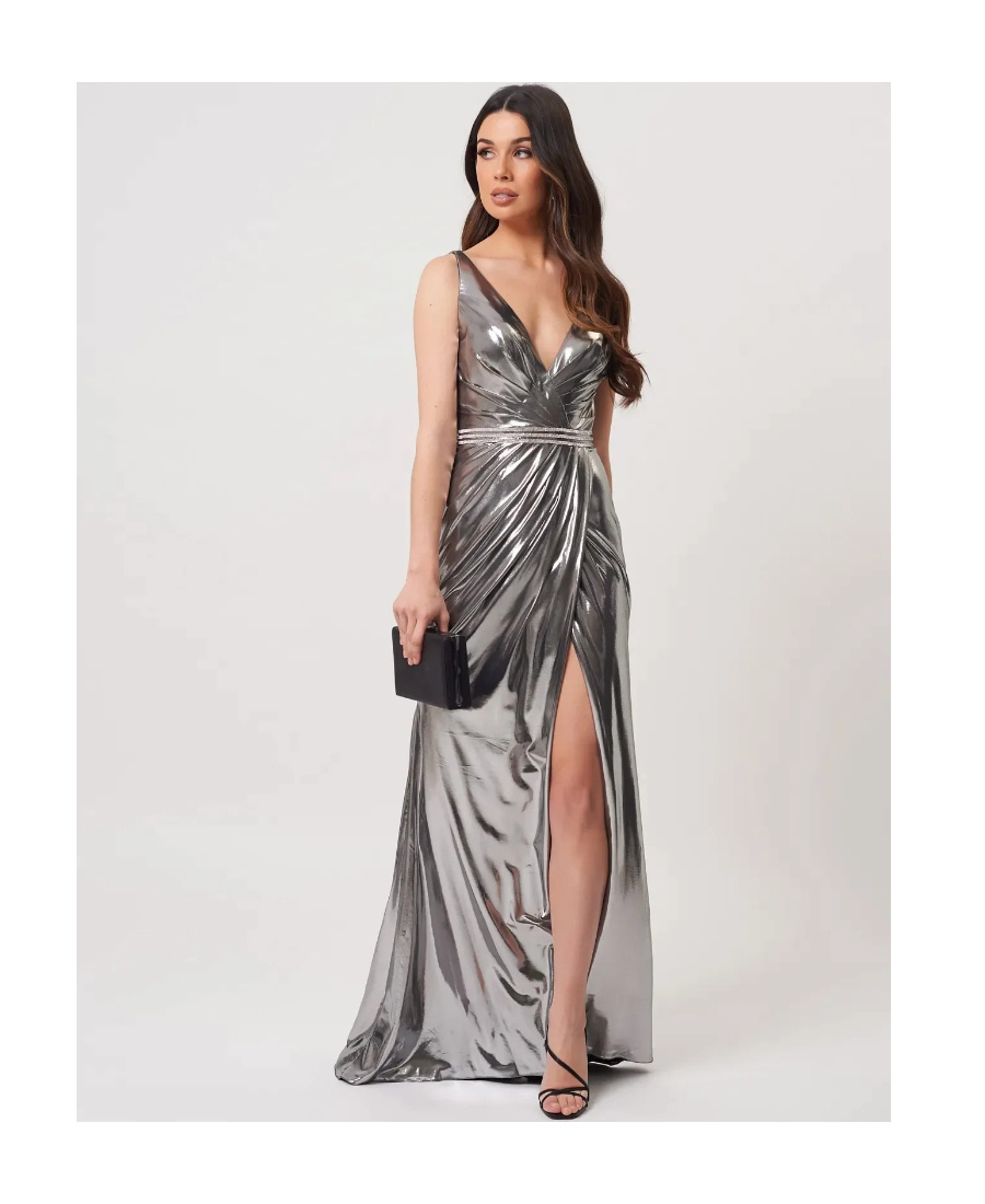 FOREVER UNIQUE DIAMOND DECORATED METAL-WRAPPED DRESS