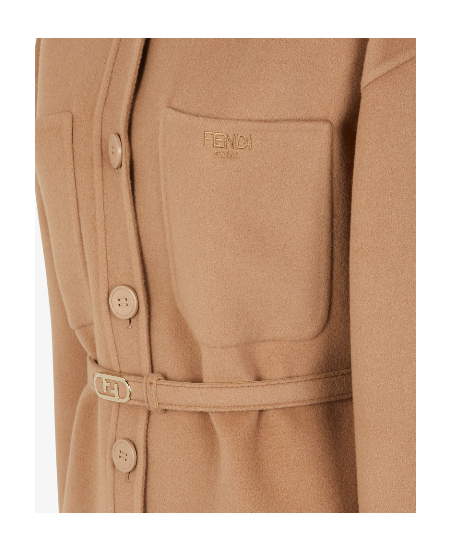 Fendi Logo-buckle Single-breasted Coat In Nude