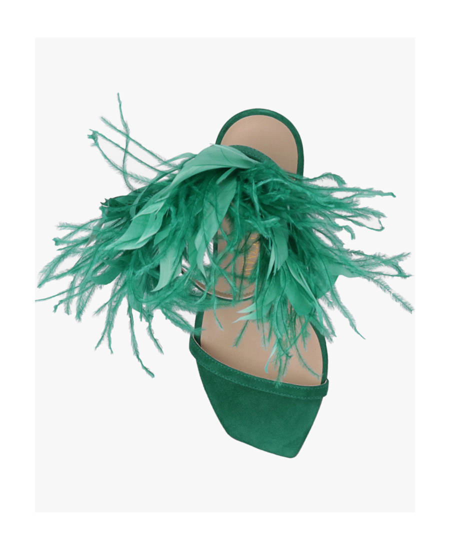 Stuart Weitzman Feather Detail Stiletto Heel Sandals In Green