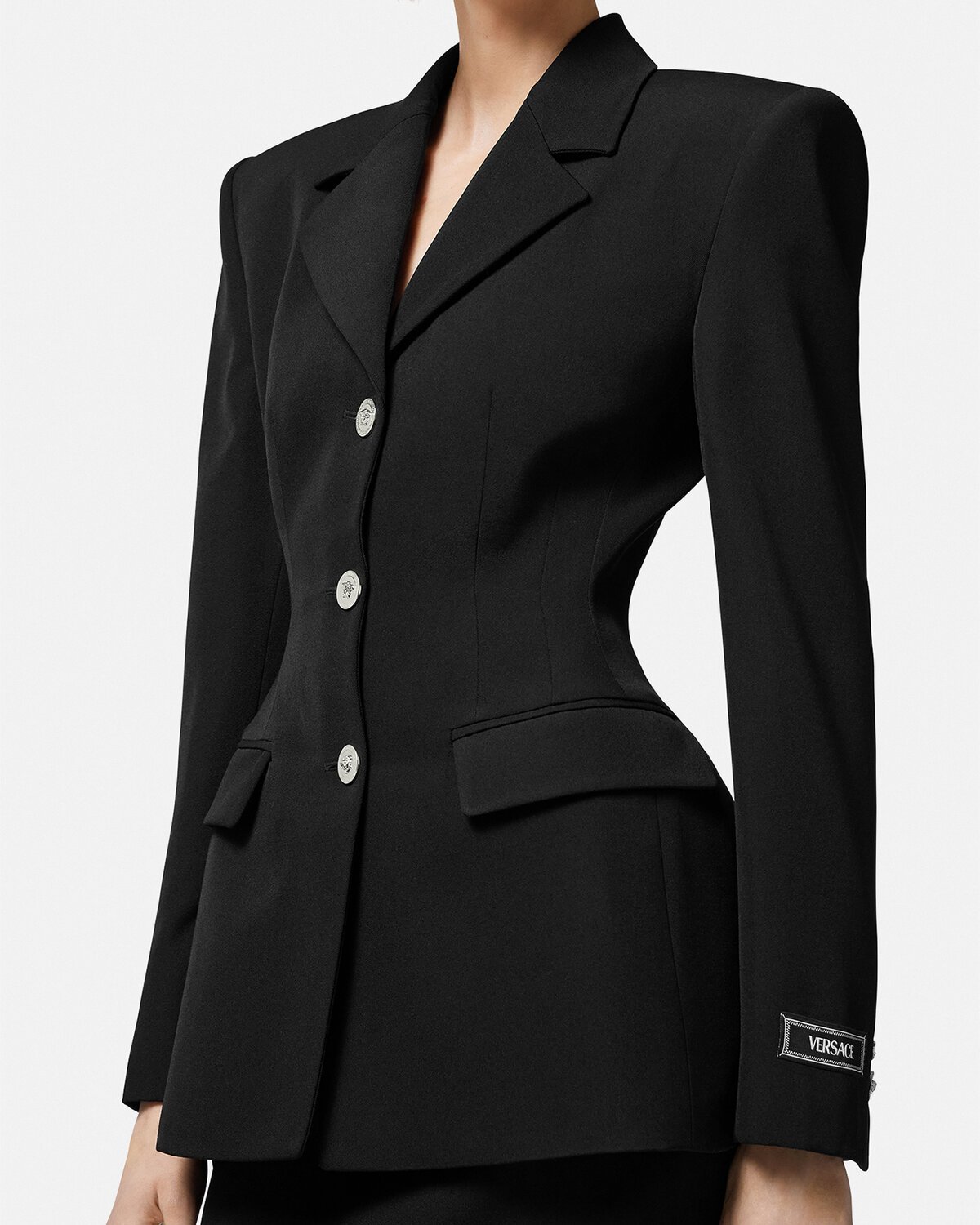 Versace Informal Jacket Grain De Poudre Wool Fabric In Black