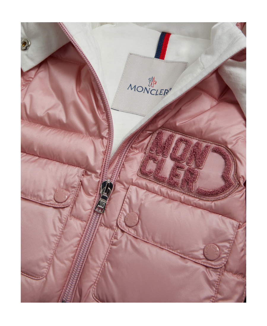 Moncler Abbaye Logo-embroidered Down Jacket In Pink