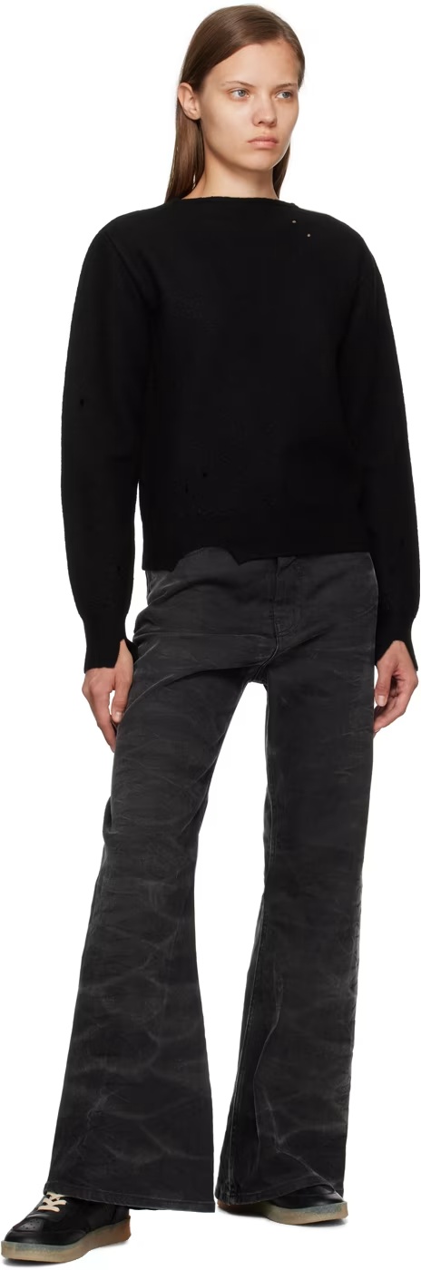 Mm6 Maison Margiela Hollowed-out Wool Sweater In Black