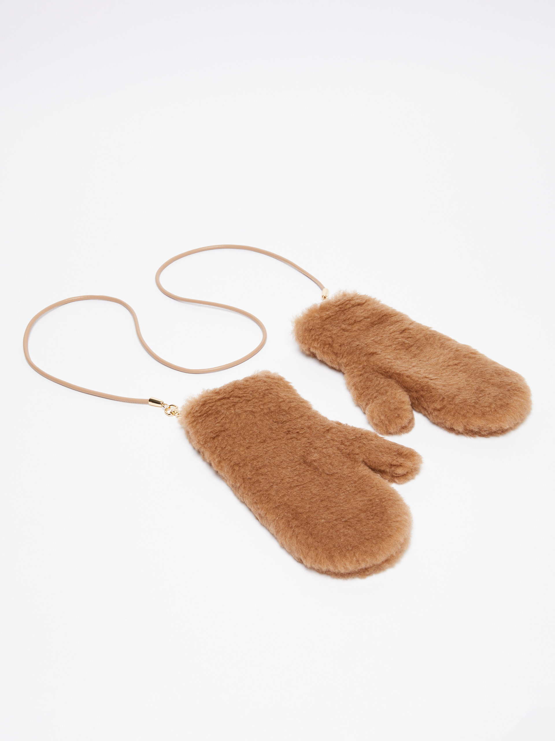 Max Mara Teddy Fabric Mittens In Brown
