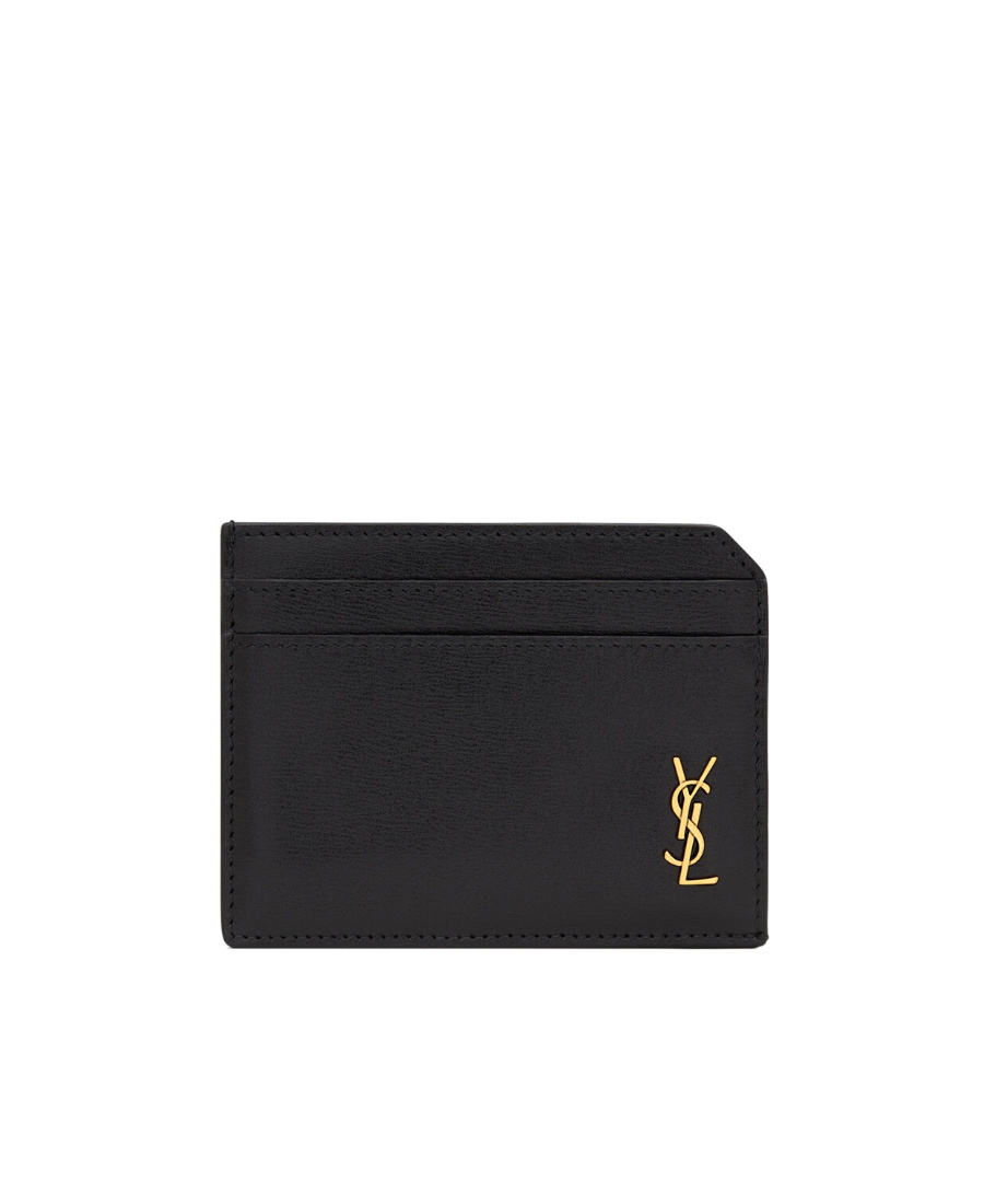 Saint Laurent Tiny Cassandre Leather Cardholder In Black
