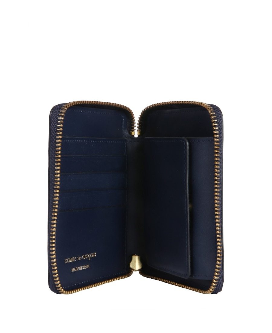 Comme Des Garçons Zip-closure Compact Calfskin Wallet In Blue