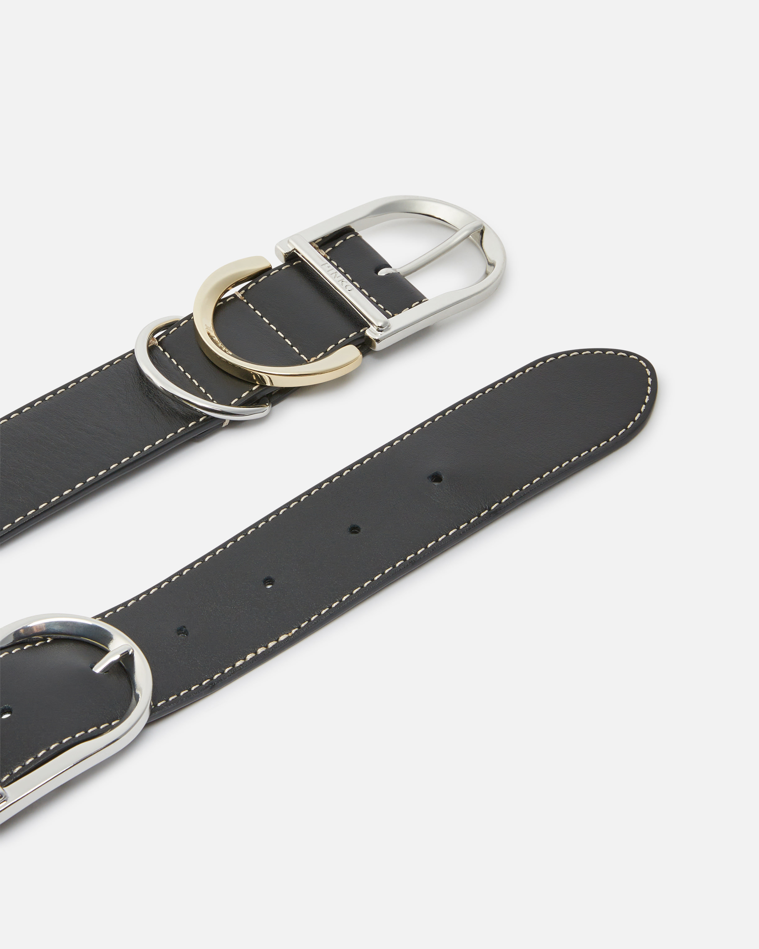 Pinko Leather Belt With Multiple Metal Loops, 4cm In Black