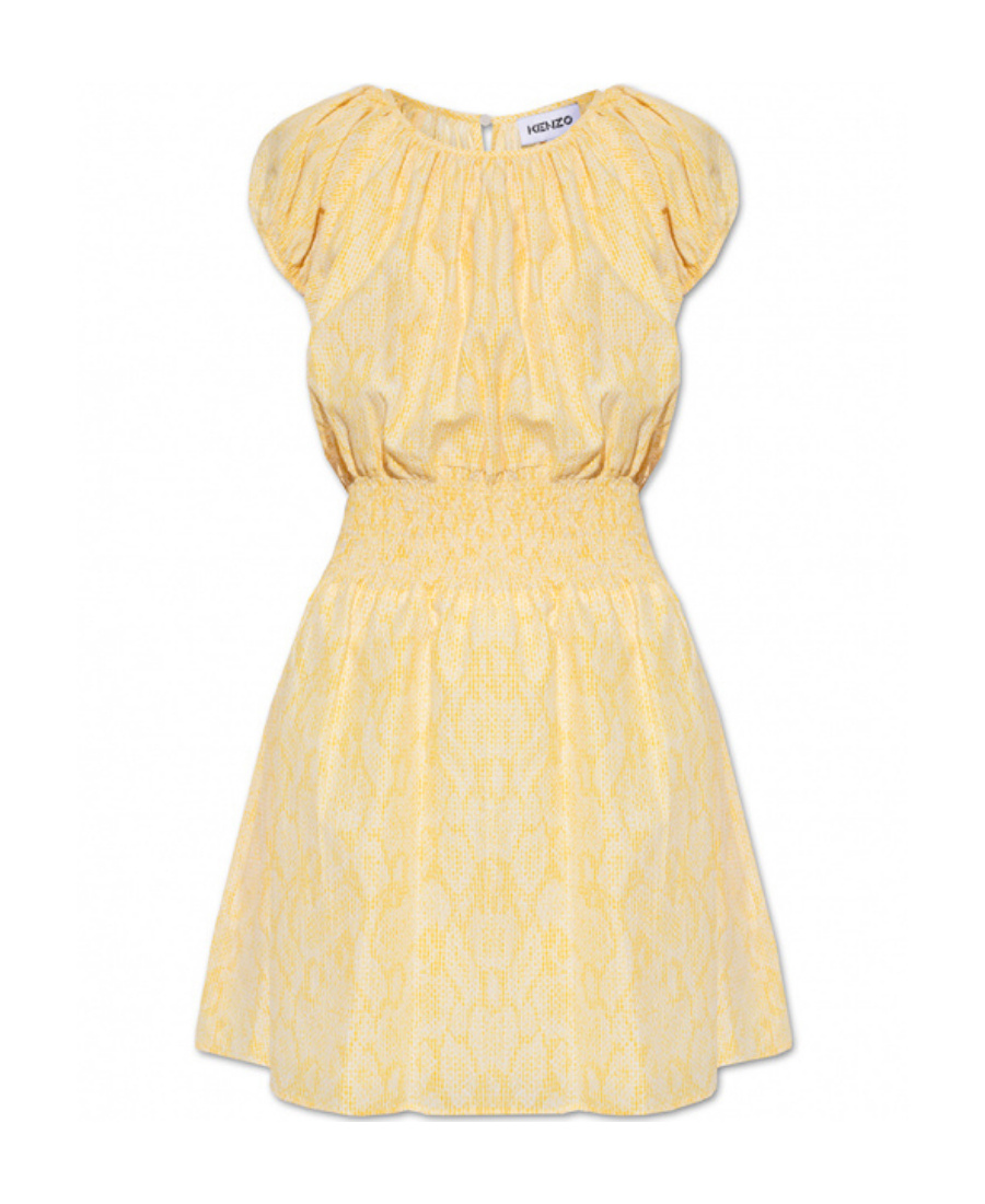 Kenzo Gingham Snakeskin-print A-line Dress In Nude