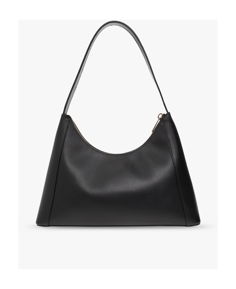 Furla Logo-plaque Leather Shoulder Bag In Black