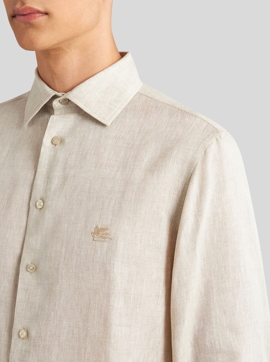 Etro Pegaso-embroidered Mélange-effect Shirt In Nude