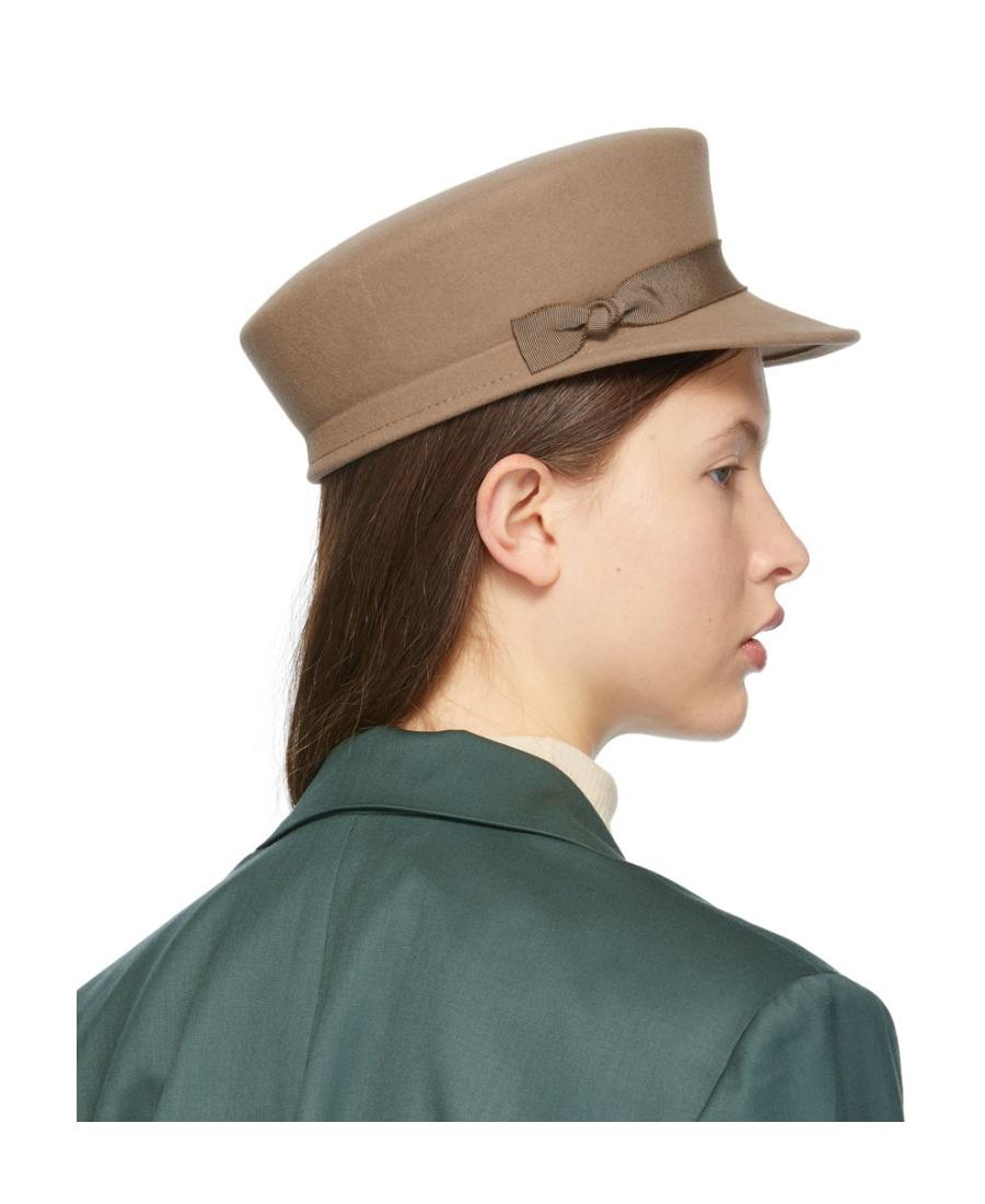 Maison Michel Logo Felt Beret In Nude