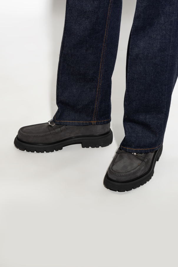Ferragamo Chunky Sole Loafers With Metal Buckle Detail In Black